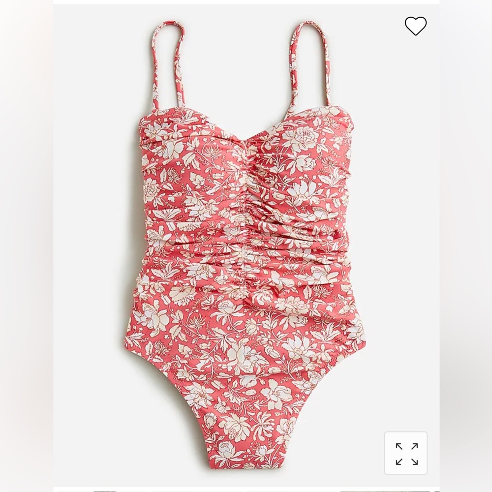 J Crew Ruched sweetheart one-piece in tossed floral 6